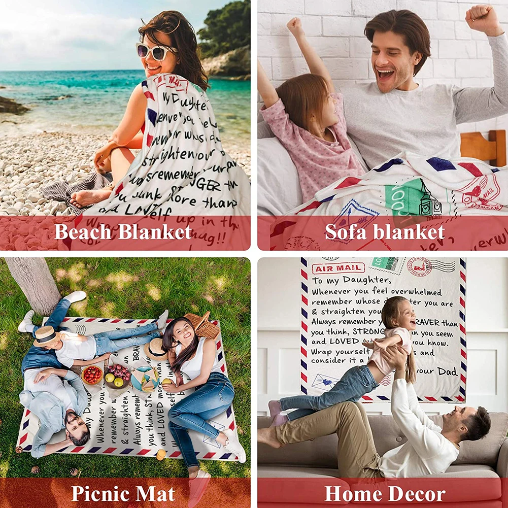 

Flannel Blanket Air Mail Letter Printed Throw Blanket Sofa Child Home Textile Double-Sided Bedspread Winter Letter Printed Quilt