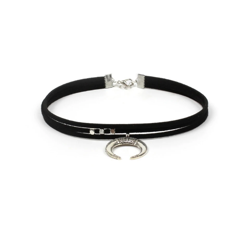 Ожерелье чокер трехслойный черный ремень из искусственной кожи с подвеской в