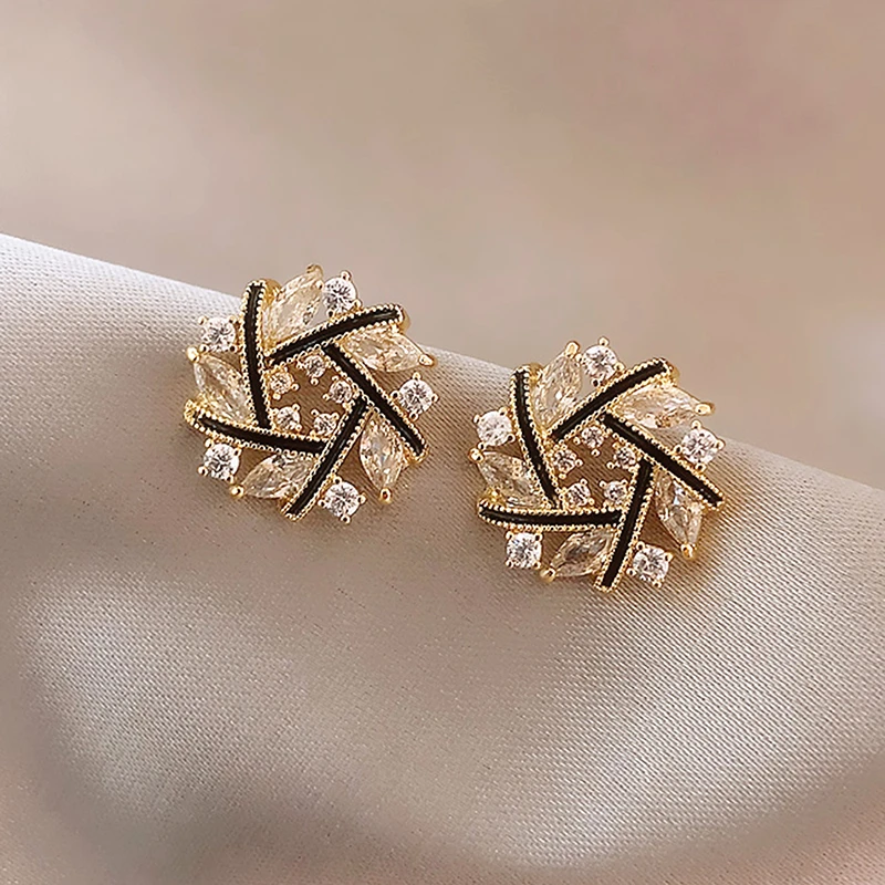 

Модные серьги с кристаллами циркония и лепестками для женщин, простые гипоаллергенные массивные серьги для женщин, 2020, новые ювелирные изде...