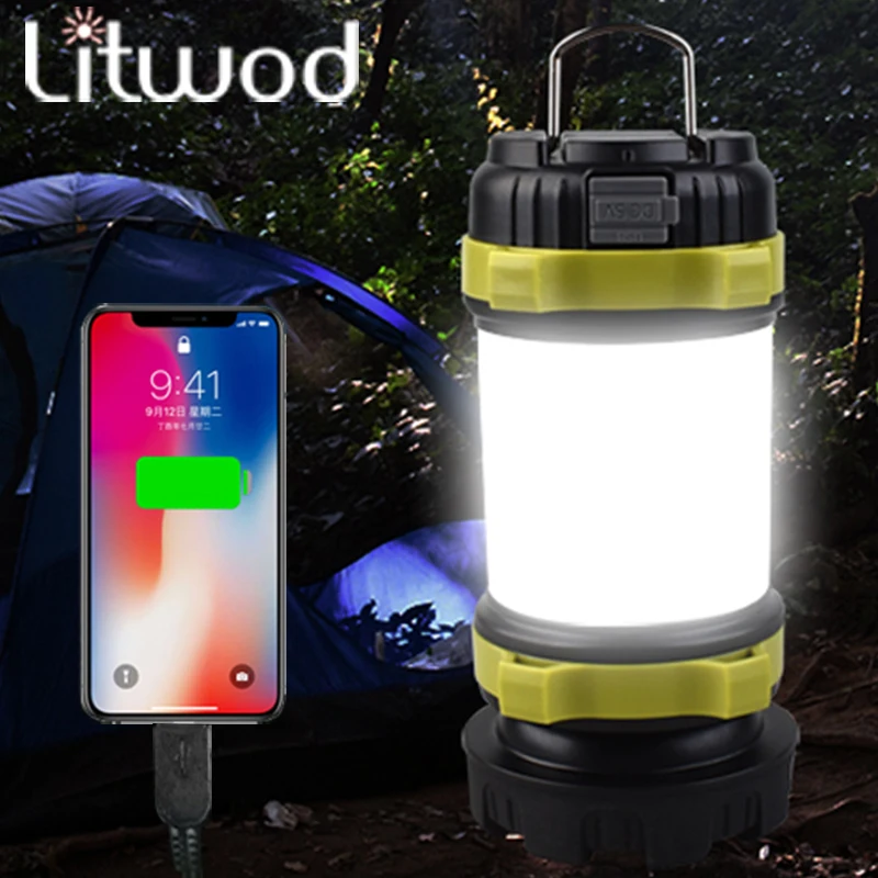 

USB Rechargeable Camping Flashlight COB Torch Built-in Battery For Emergency Power Bank White Red Color Light XM-T6 Fishing Lamp