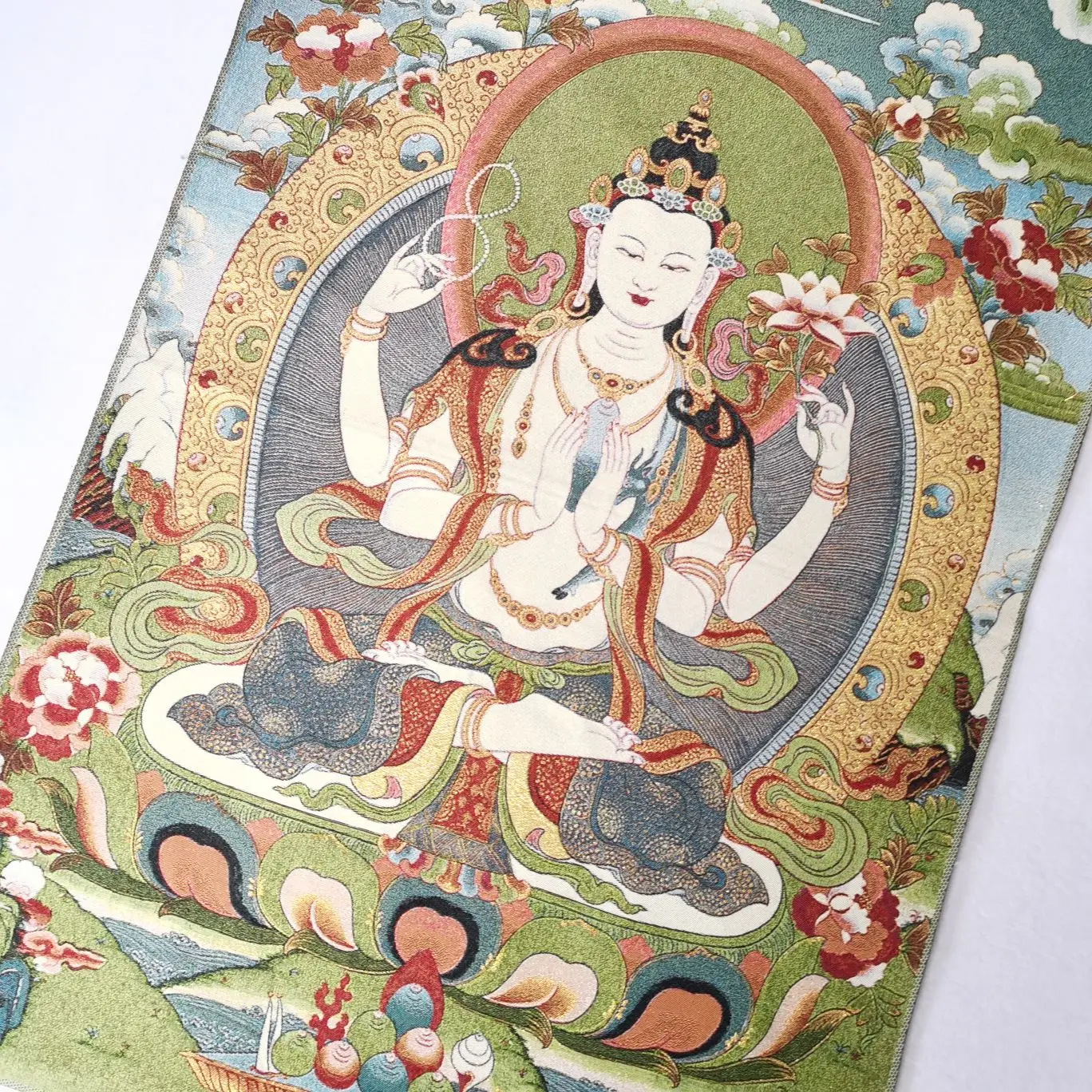 36 &quotтибетский с тканевым верхом вышитыми шелк Буддизм 4 Руки Гуаньинь Гуань Инь