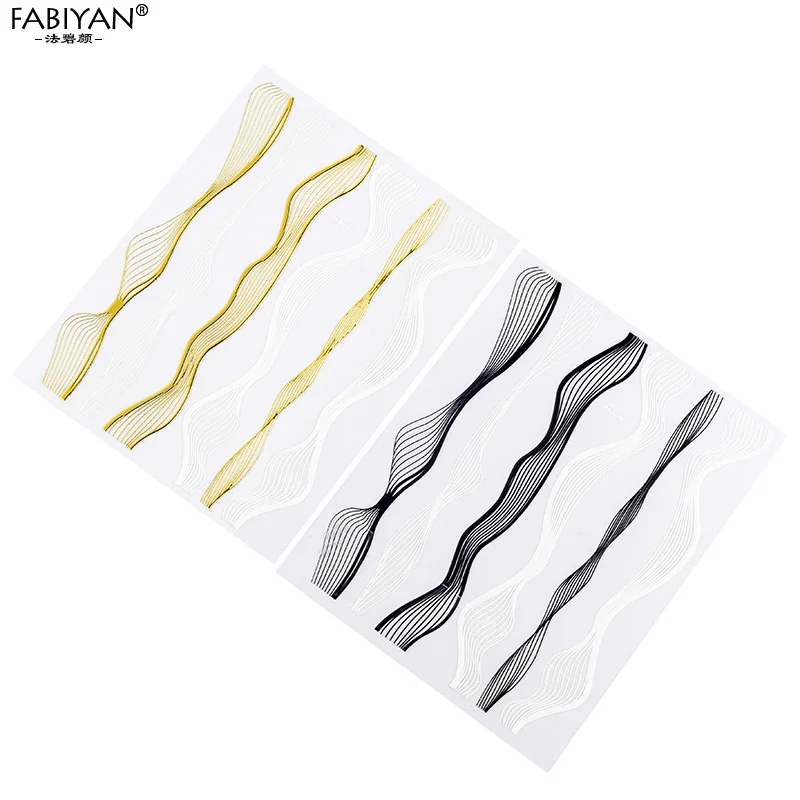 3D наклейки для дизайна ногтей декоративные металлические полосатые линейные