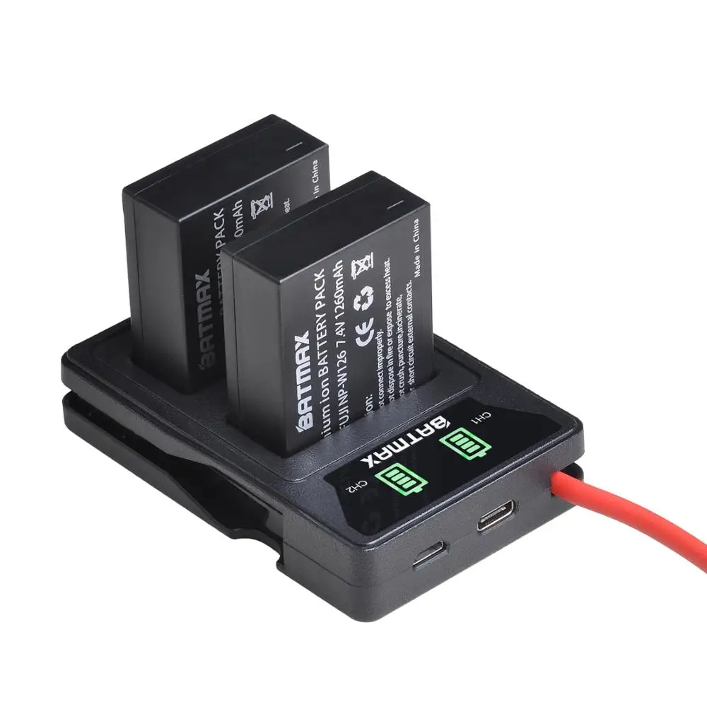 NP-W126 батарея NP W126 2 шт. + встроенное зарядное устройство с двойным USB ЖК-дисплеем