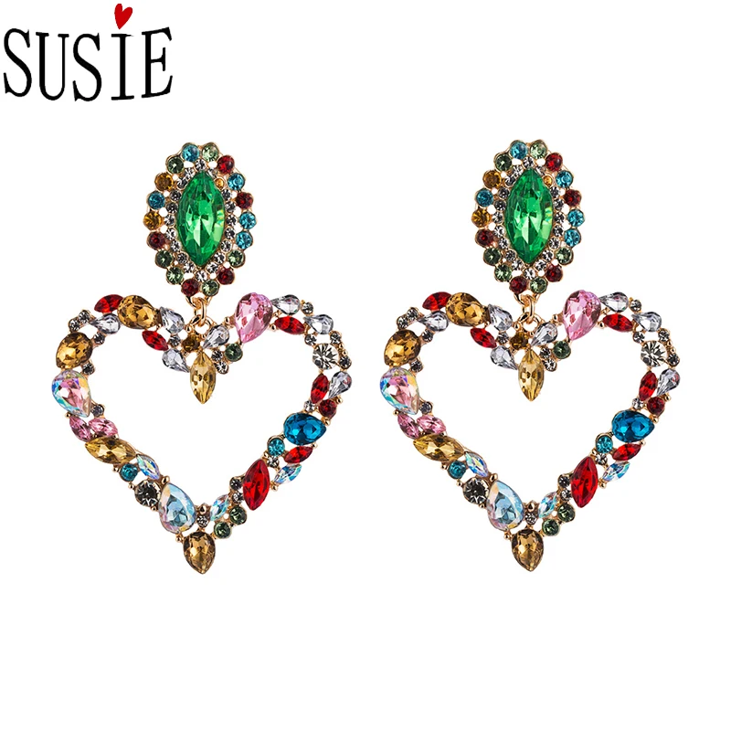 Женские серьги LOVE SUSIE в форме сердца стразы сплав модные на свадебную вечеринку