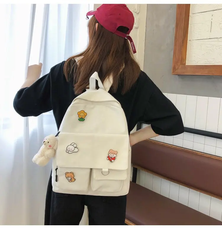 

College style simple leisure literature and art sweet girl student schoolbag versatile solid color backpack