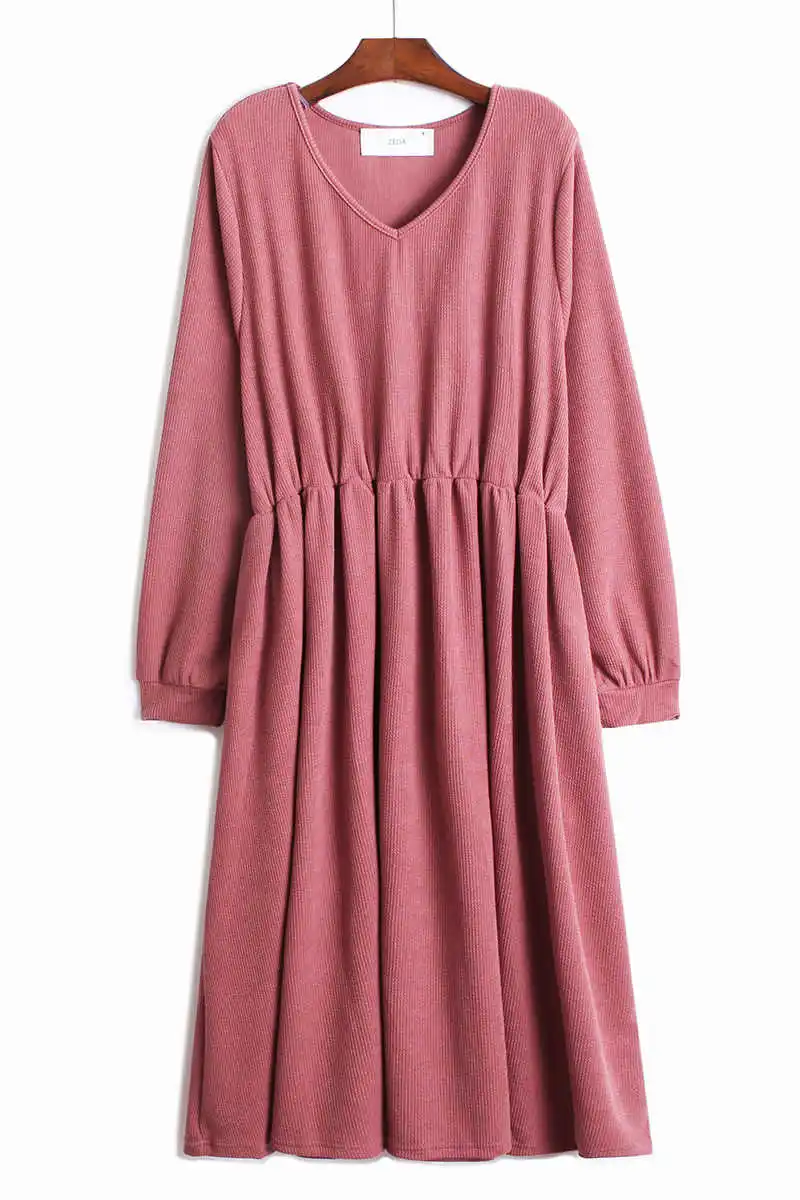 

IEQJ 2021 New Summer Women's Clothing Loose Big Size V-neck Elastic High Waist Dress Knits Pullover Long Dresses WP613