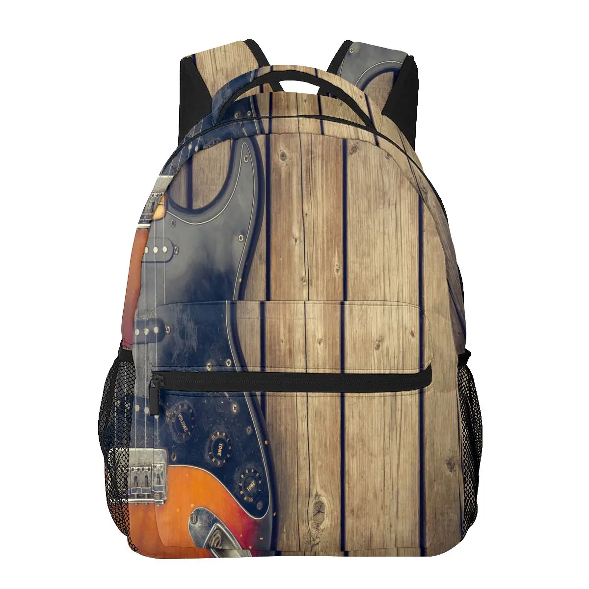 

Teen School Bag for Girls Boys Backpack Bookbag Middle Student Schoolbag Vintage Electric Guitar And Wood-grain Boards Bagpack