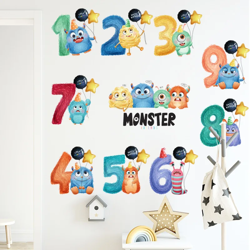 Мультяшные наклейки на стену с маленьким цифровым монстром для детской комнаты
