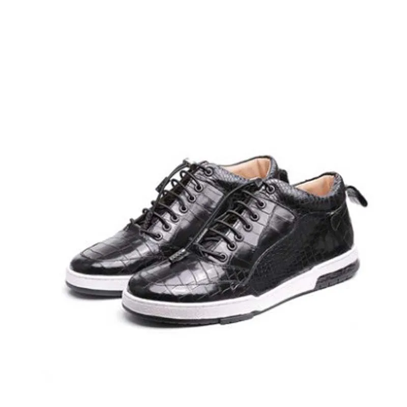 

ouluoer Thailand import crocodile leather Men shoes bottom thick fashion black outdoor male leisure tide men shoes