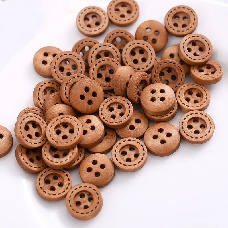 Hot 12mm 100Pcs Brown Dotted Line Wooden Buttons Scrapbooking Handmade Decorative Button For Apparel DIY Sewing Accessories | Дом и сад