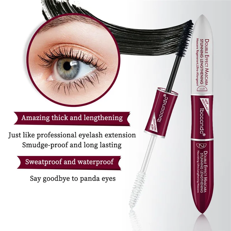 New Double Headed 4D Curly Mascara Cream White Black Smudgeproof Silk Fiber Makeup Eyelash Extension Waterproof Women Cosmetics |