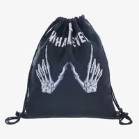 3d printed black skull drawstring bag casual softback mochila cuerda harajuku drawstring backpack women men modis string bag