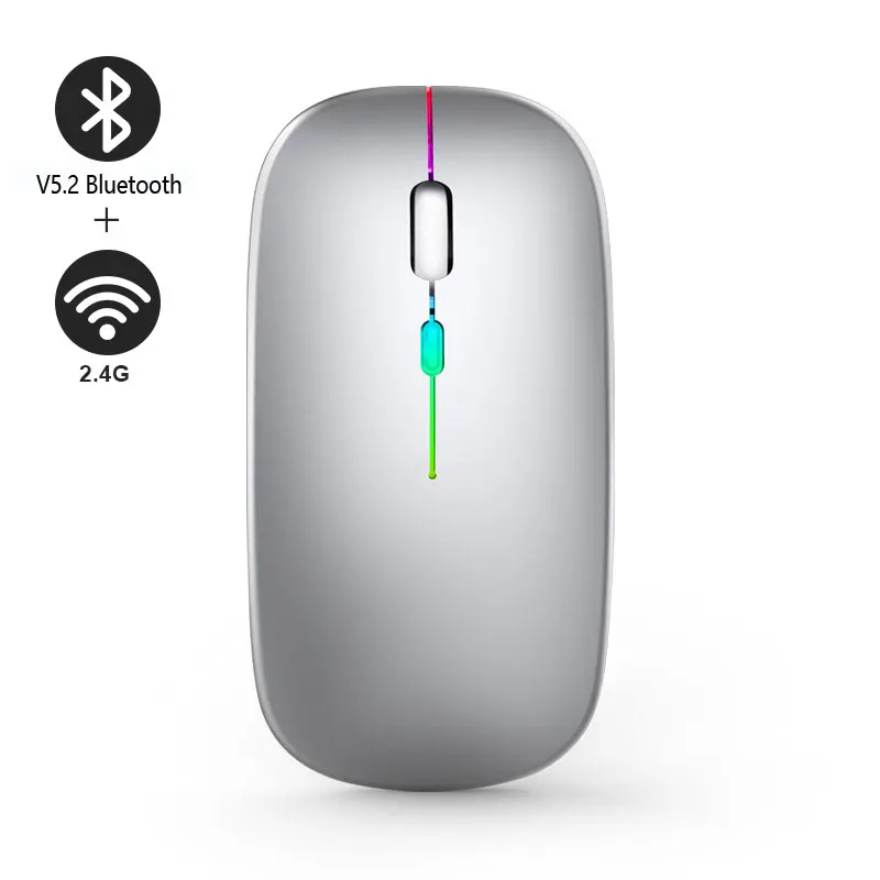 Bluetooth v5.2 + 2.4Ghz Wireless Mouse with 1600 DPI,  500mAh Rechargeable Battery, Mini USB Adapter for Computer Office Use