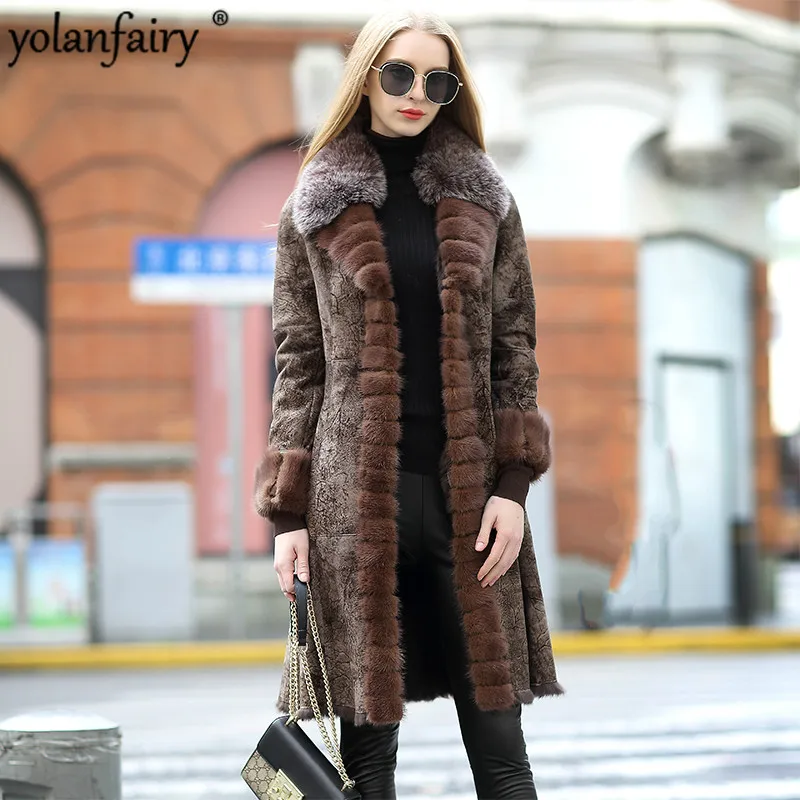 YOLANFAIRY 100% натуральный мех пальто женская зимняя куртка из натурального