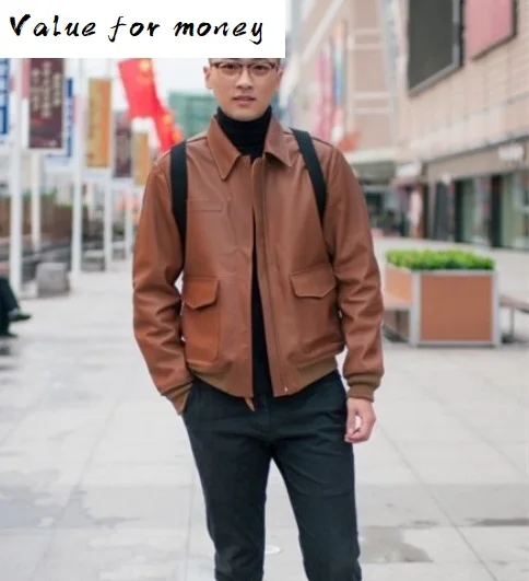 

Free grade shipping.high horseskin leather jacket.man claccic A2 style genuine leather coat,vintage fans,Fetal bovine skin