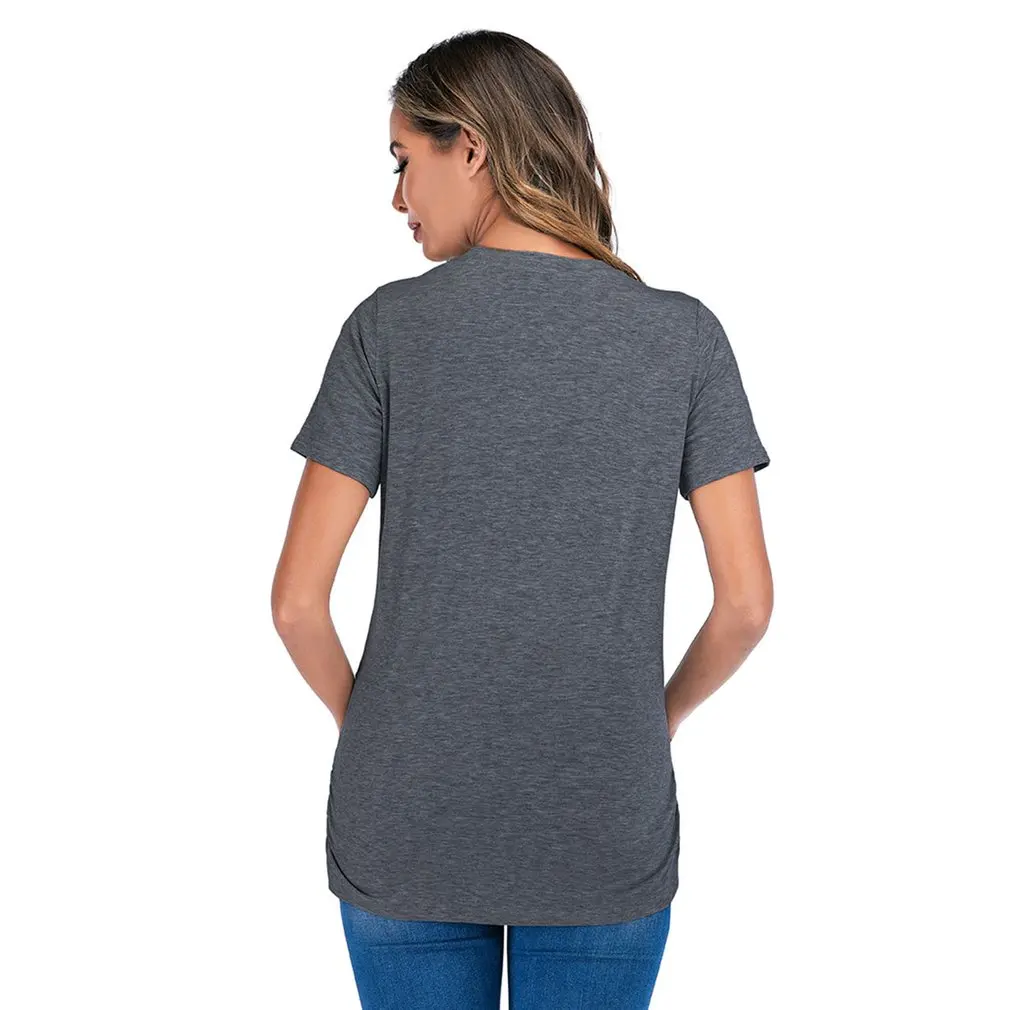 Gravida-Camiseta holgada de maternidad para mujer embarazada, ropa c&oacute;moda, Camisetas largas con cuello redondo para embarazo-2