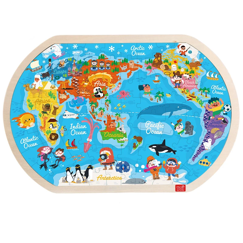 

Toi Kids Early Educational Children Popular Colorful 80 Pieces Wooden Cartoon World Map Jigsaw Puzzle Toys More Than 3 Years Old