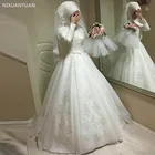 Мусульманское свадебное платье с длинным рукавом, бальное платье с вуалью, шифоновое платье до пола со шлейфом и аппликацией