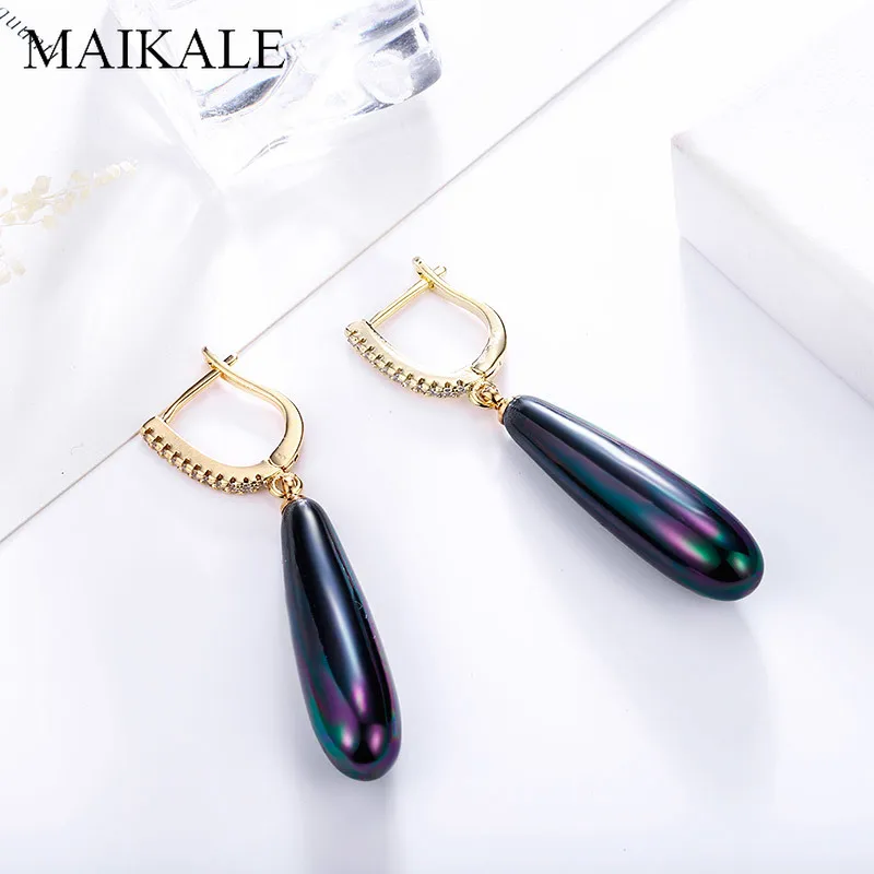 MAIKALE, роскошные черные, красные, золотые, серебряные жемчужные серьги для женщин, циркониевые длинные висячие серьги, ювелирные изделия для свадебной вечеринки, модные подарки