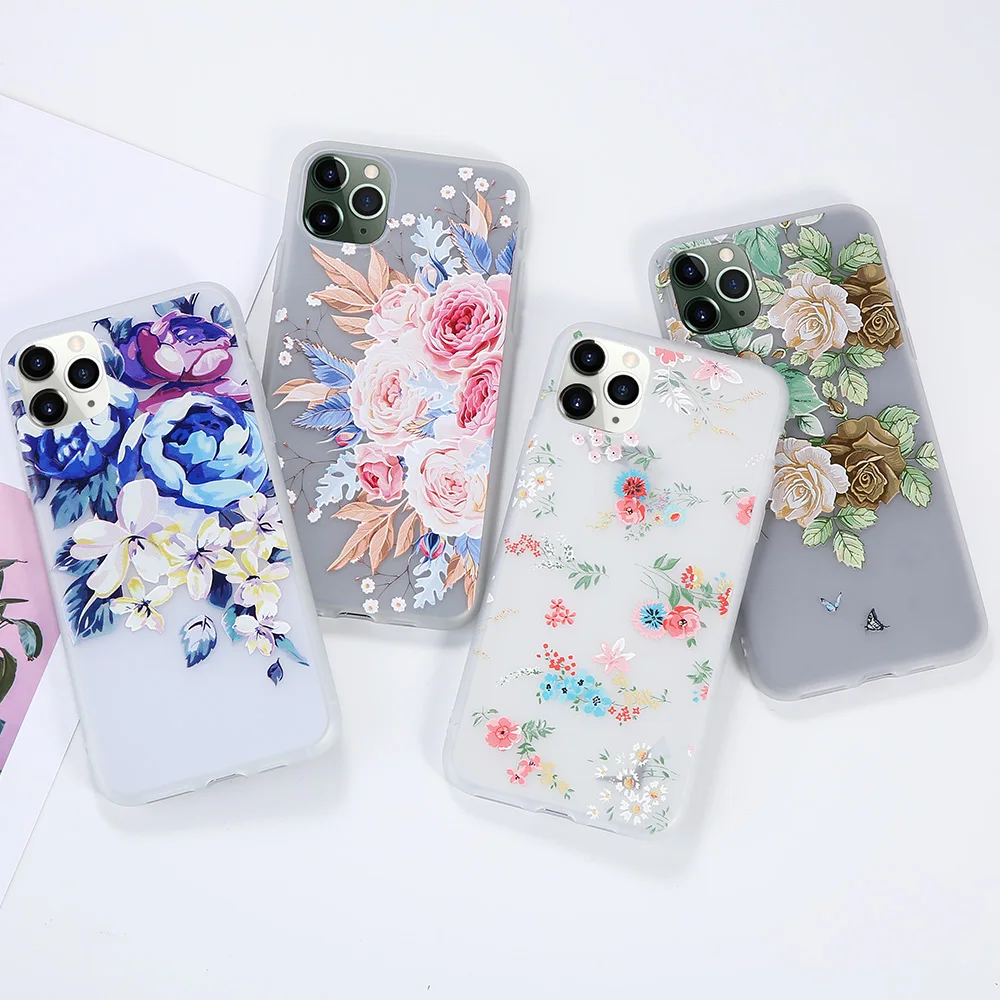 Цветочный силиконовый чехол для телефона iPhone 11 Pro XR XS MAX 5 5S SE 6 6S 7 8 Plus 3D Max мягкий из