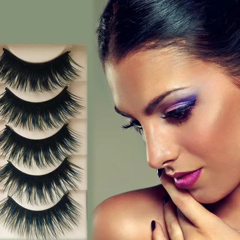 5 пар Накладные ресницы сексуальные синие + черные длинные толстые перекрестные