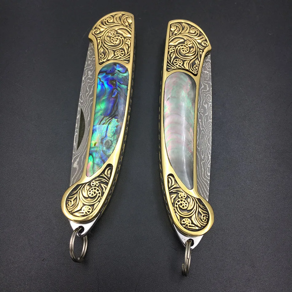 Карманный складной нож из дамасской стали ручной работы Походный для