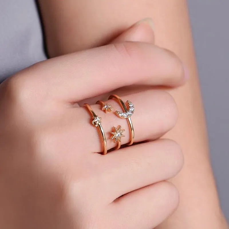 Женское Обручальное кольцо в форме полузвезды розовое золото с сердечком Луны 2020