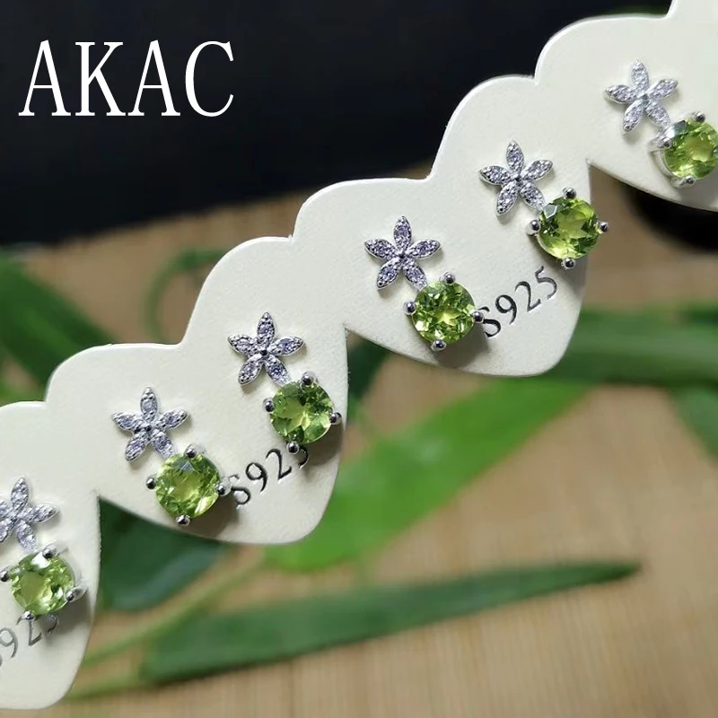

5pairs AKAC approx5mm natural green peridot stud earrings for women earrings wholesale