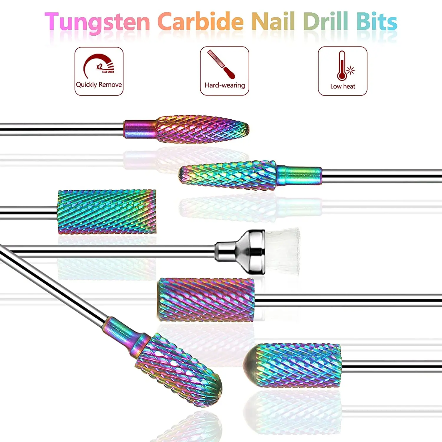 7 Pcs Tungsten Carbide Milling Cutter For Manicure Color-Plated Nail Drill Bits Acrylic Gel Cuticle Pedicure Remove Tools enlarge
