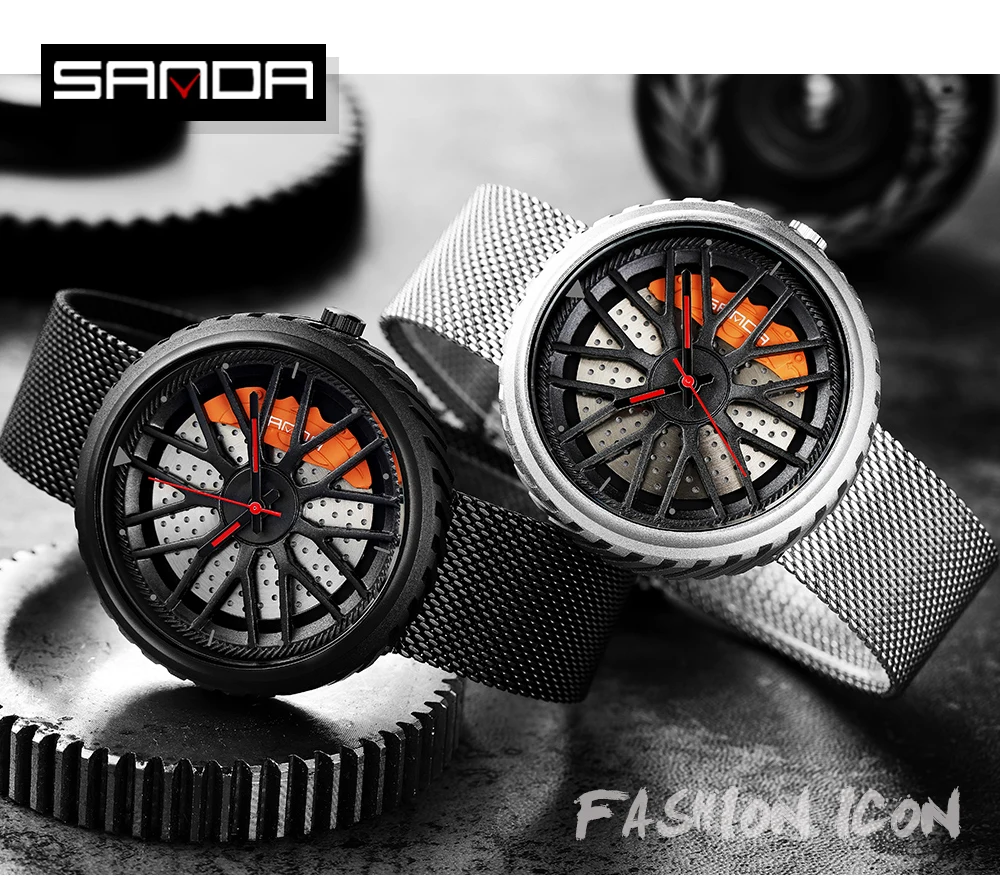 

Car Wheel Rim Hub Men Watch Creative Design Male Quartz Black Leather Wrist Watches Waterproof Creative Man Relogio Masculino