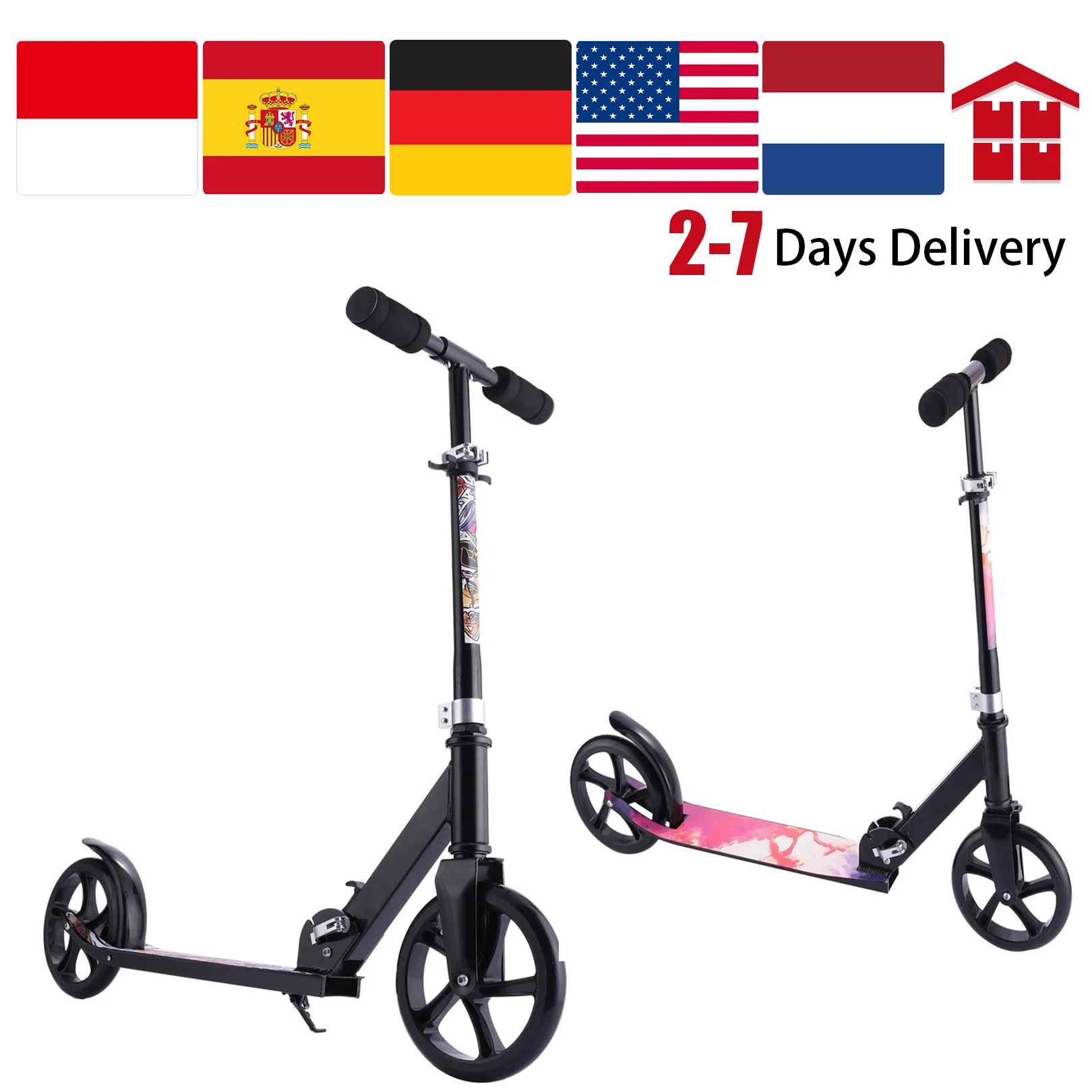 

Adult Children Adjustable Height Kick Scooter PU Wheels Wide DeckFoldable Height Adjusting Range