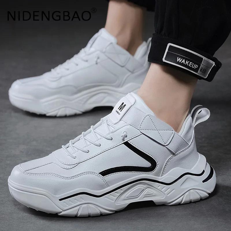 Men Sneakers Autumn 2021 PU Leather Trendy Male Lace Up Platform Running Sports Shoes Casual Walking Footwear Zapatillas Hombre