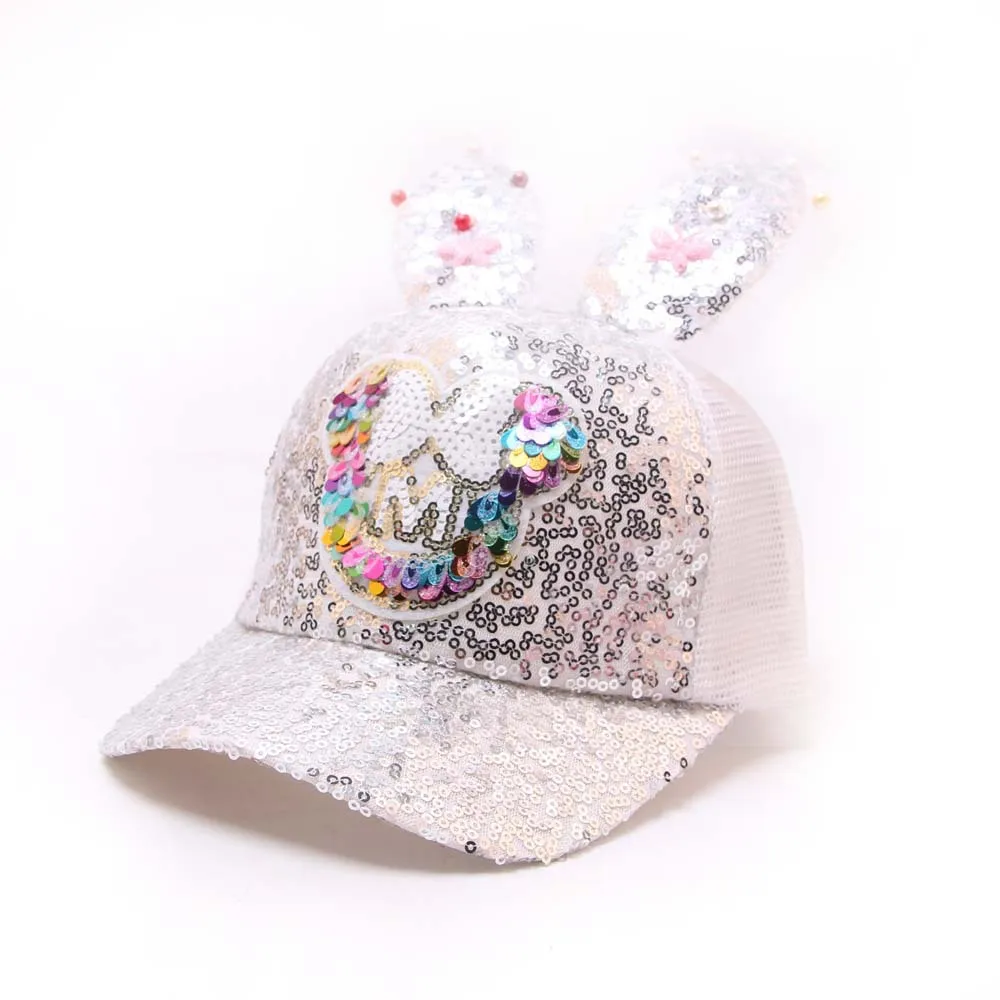 Новая летняя шляпа сетки мультфильм длинные уши блесток Хлопок Бейсболки для