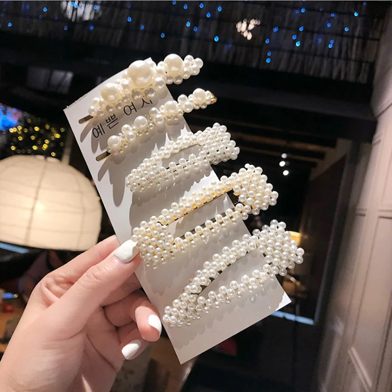 

1Set Fashion Women Girls Ins Elegant Pearls Hair Clips Sweet Headwear Hair Ornament Hairpins Barrettes Headband Hair Accessories