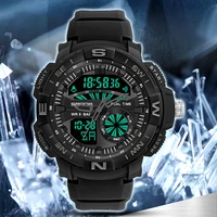 fashion sports electronic mens luminous watch 50m waterproof dual display multifunction rubber strap digital led date 6037
