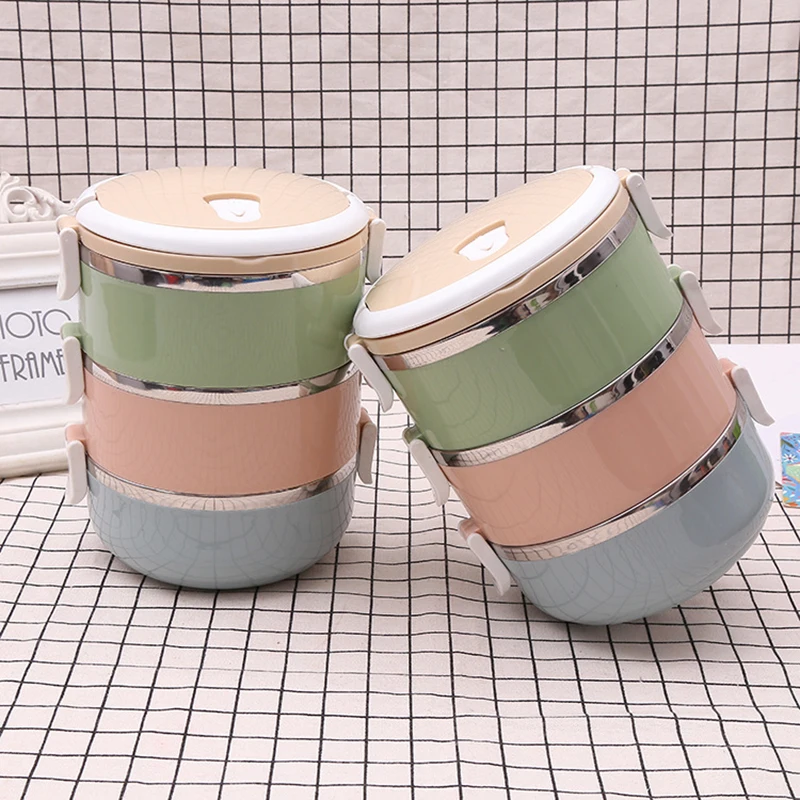 Трехслойные Ланч боксы из нержавеющей стали AHTOSKA с отделениями Бенто бокс