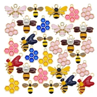 julie wang 12pcs enamel bee honeycomb charms mixed hive honeybee pendants alloy necklace bracelet jewelry making accessory