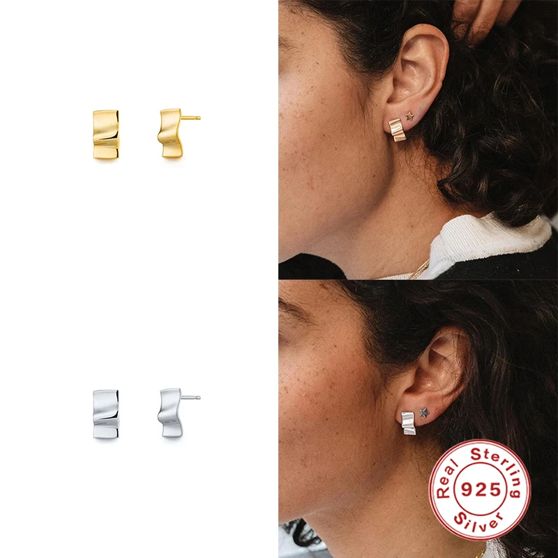 

Aide Fashion Wave Stud Earrings For Women Mini Glossy Piercing 925 Sterling Silver Earings Fine Jewelry Pendientes plata 925