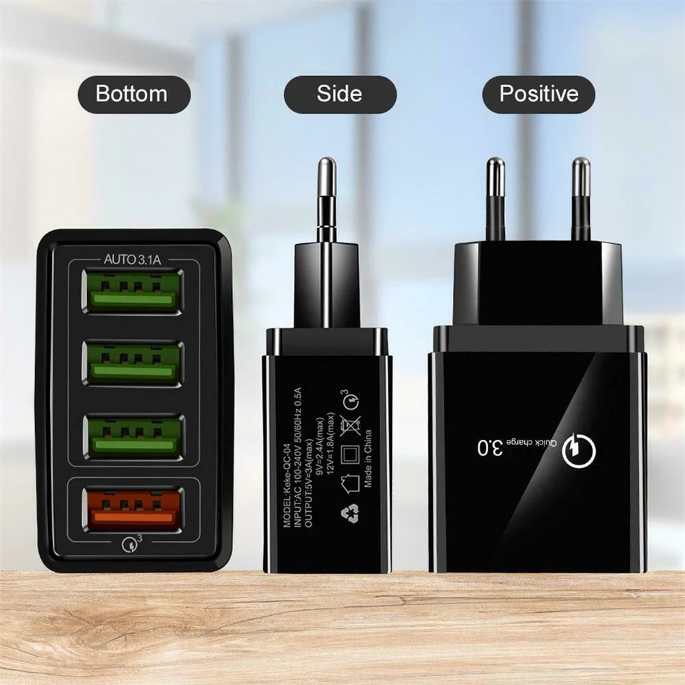 1 шт. 4 Мульти-порт QC 3 0 кабель для быстрой зарядки с USB концентратор настенное