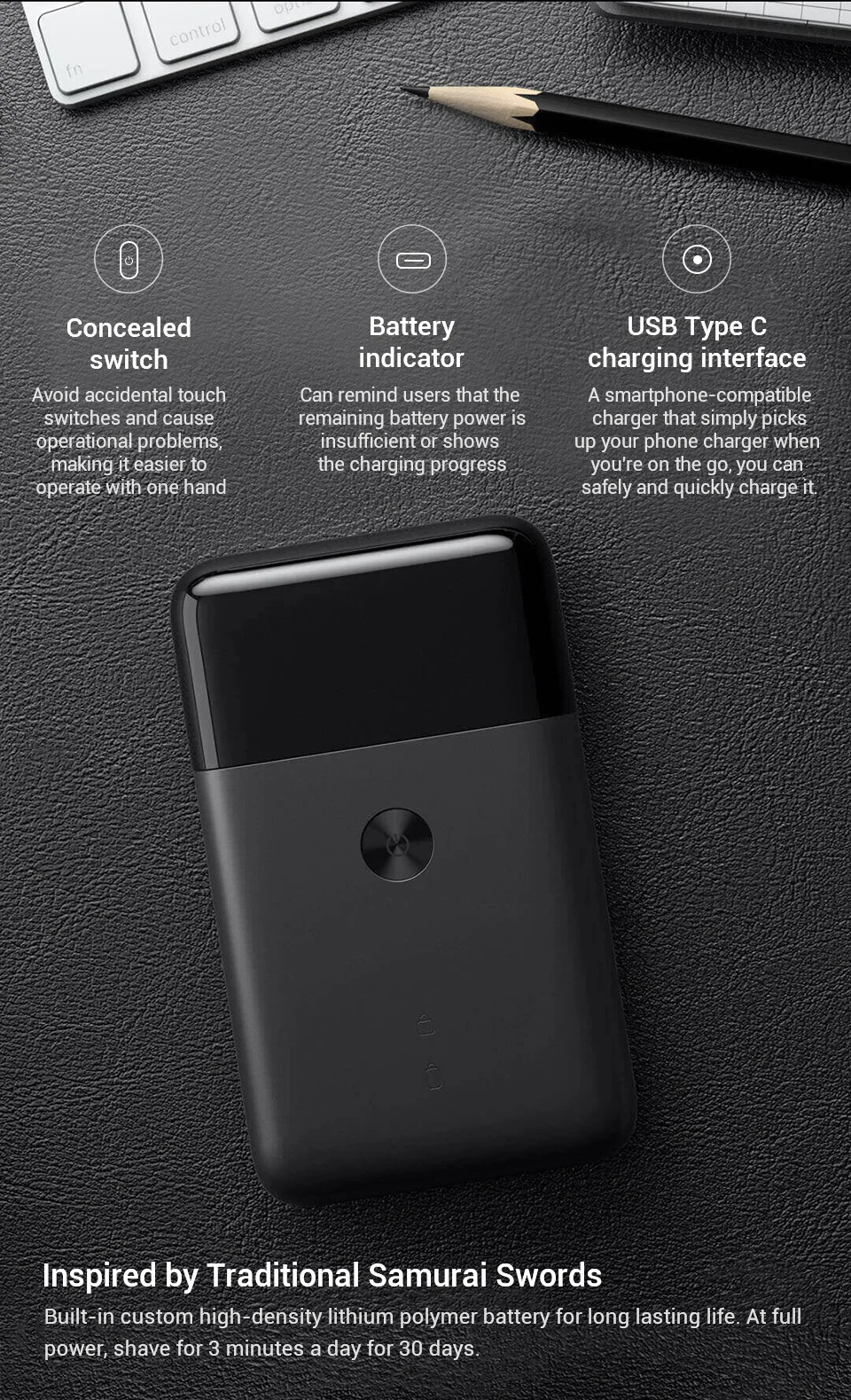 Xiaomi Mijia мини Портативный Для Мужчин's электрическая бритва металлический корпус Тип usb-C Японии Сталь режущая головка большой Батарея для лица