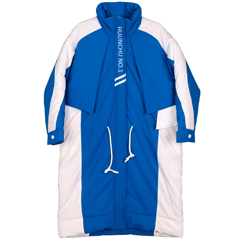 

Fluffy thicker warm cotton coats Winter street style warm hit color blue cotton coat parkas female thick longer warm jacket F91