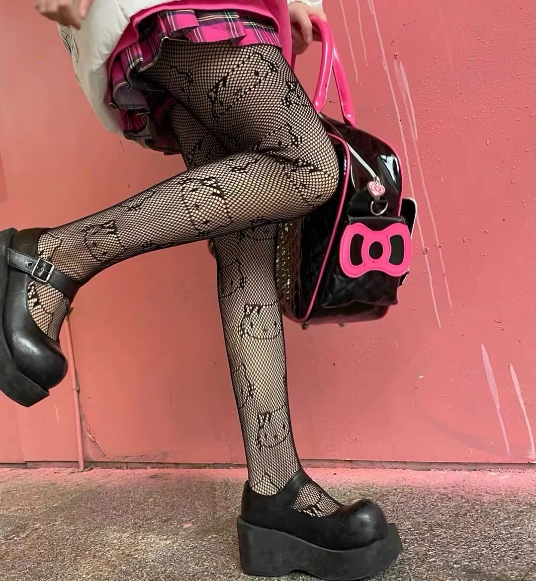 

Summer Punk Hottie Black Anime Pantyhose Pattern Fishnet Stockings Style Harajuku Hosiery Nylon Women's Lolita Tights