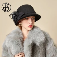 fs british church hat for women elegant wool felt fedora party formal black brim with flower winter fall hats chapeu black white