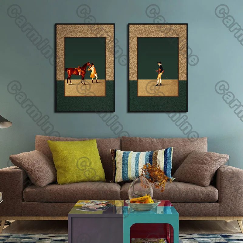 

Poster Figure and Horse Green Canvas Painting and Prints Wall Art Pictures Decoration for Living Room 3Pcs Frameless Style