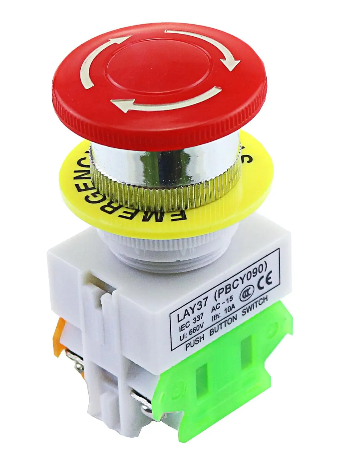 Красный кнопочный переключатель 1NO 1NC DPST для аварийного остановки 660 В