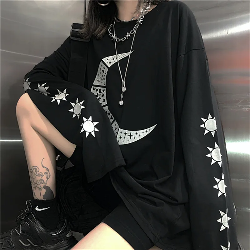 Lychee Harajuku Женская толстовка с принтом черные женские футболки осенние женские футболки с вырезом лодочкой футболки свободные женские футболки