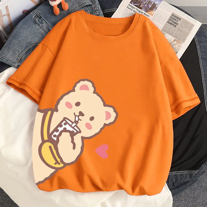 

100% cotton 65-200kg loose size short sleeve t-shirt female Korean spring summer top student new
