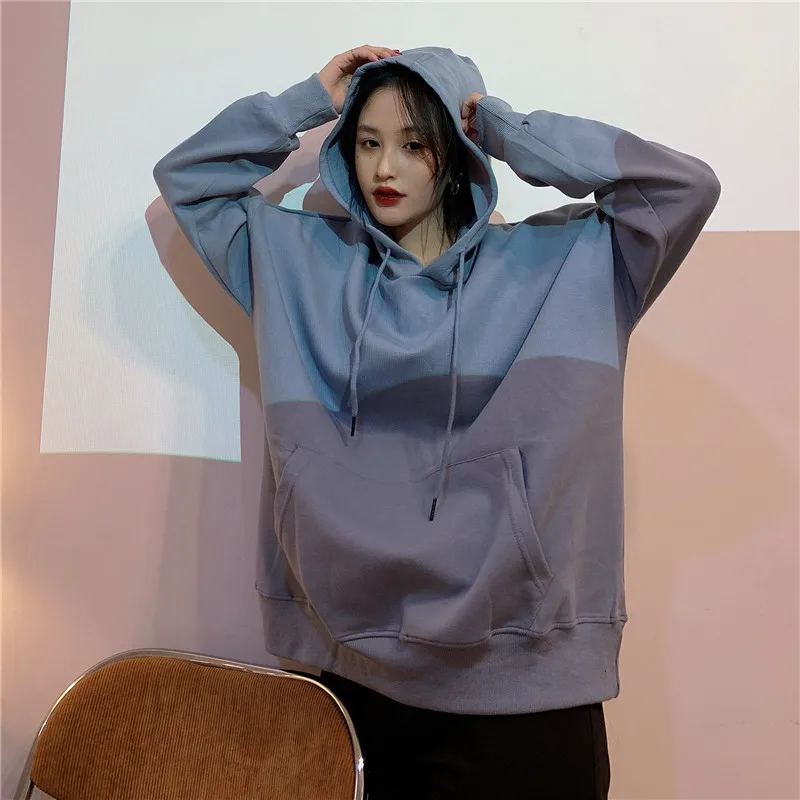 

With Hat Hoodies Women Solid Front-pocket Spring Autumn Simple All-match Female Hoodie Sweatshirt Oversize Loose Tees Clothing