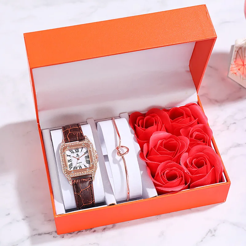 

Lover Gift Watch Set Include Rose Flower Bracelet Watch Box Valentine's Day Wife Birthday Present Women Watch Hot 2021 A4134