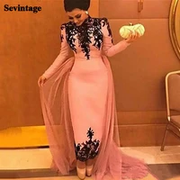 sevintage 2 pieces muslim evening dresses long sleeves mermaid lace morocco caftan prom dress dubai women formal party gowns